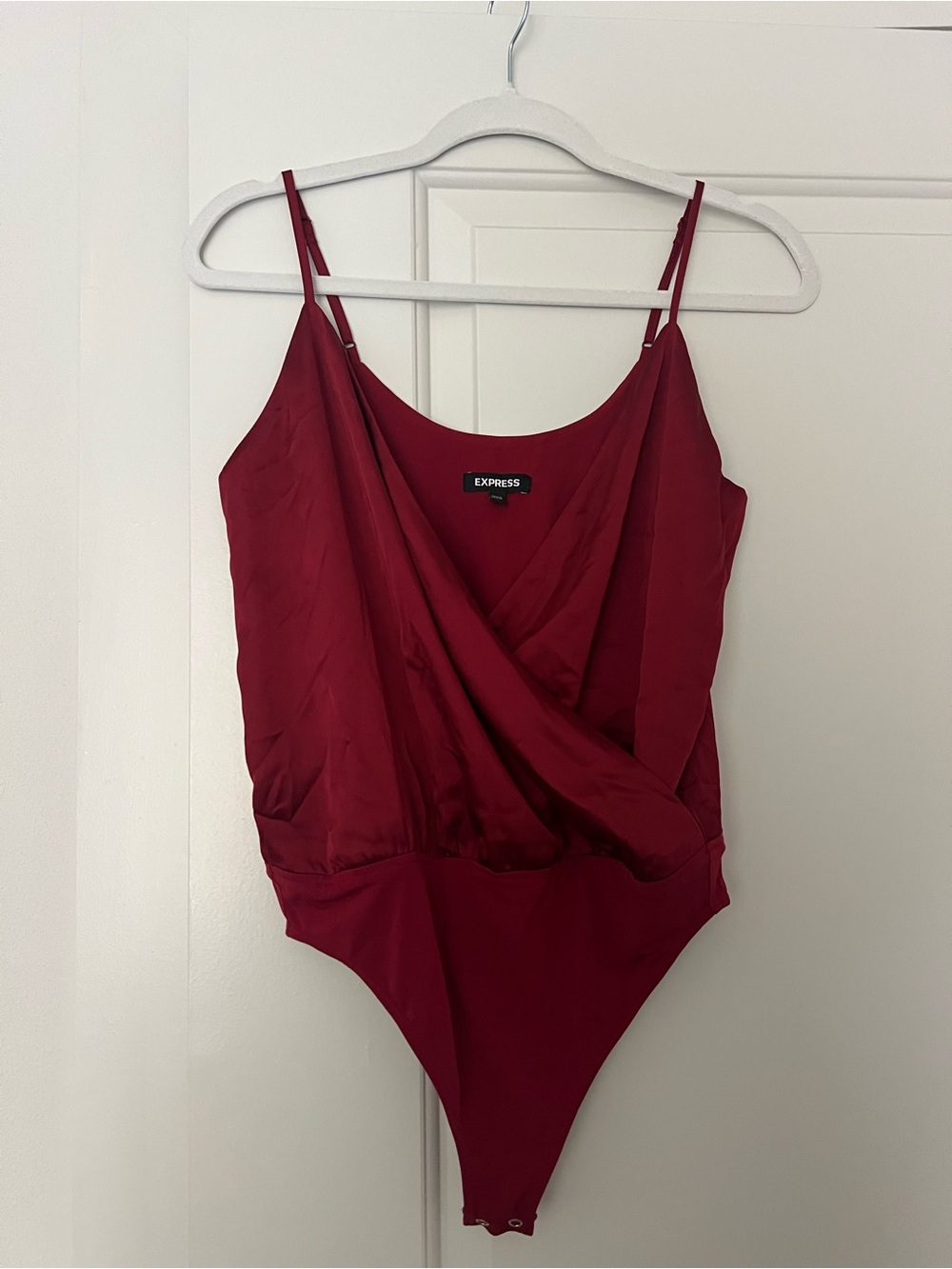 Express Burgundy Satin Surplice Bodysuit